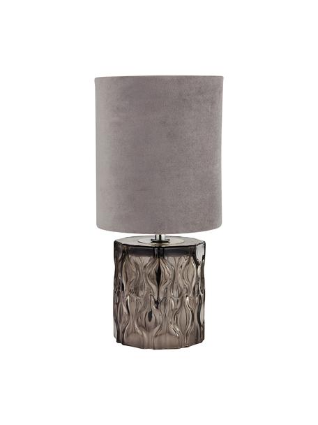 Kleine fluwelen tafellamp Tina in grijs, Lampenkap: fluweel, Lampvoet: glas, Decoratie: gegalvaniseerd metaal, Grijs, Ø 15  x H 30 cm