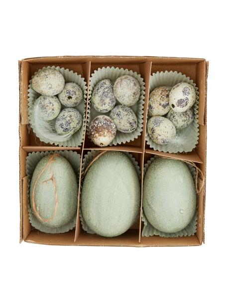 Decoratieve objectenset Emerald, 15-delig, Echte eieren, Groentinten, beige, bruin, Set met verschillende formaten
