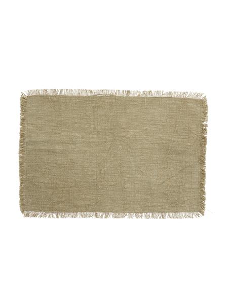 Manteles individuales de algodón con flecos Atria, 2 uds., 100% algodón, Verde marrón, An 33 x L 48 cm