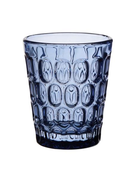 Robuste Wassergläser Optic in Blau mit Relief, 6 Stück, Glas, Transparent,Blau, Ø 9 x H 11 cm, 250 ml