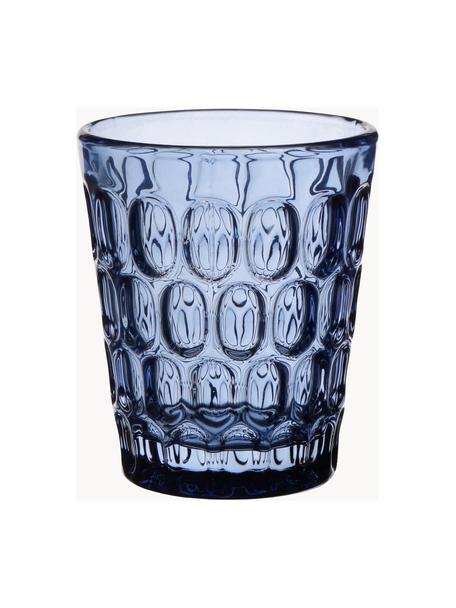 Verres à eau robustes à motifs embossés Optic, 6 pièces, Verre, Bleu foncé, transparent, Ø 9 x haut. 11 cm, 250 ml