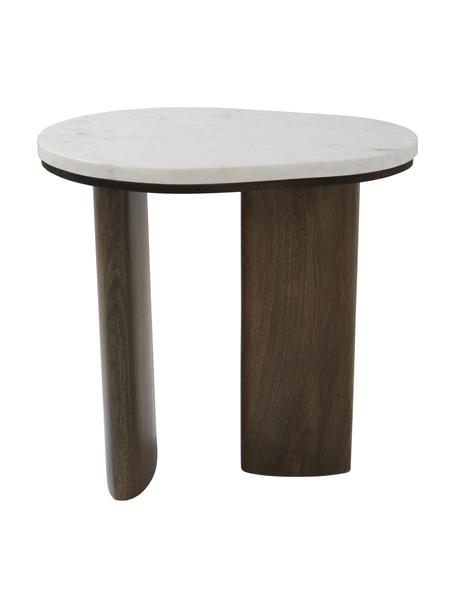Ovaler Beistelltisch Vaiano aus Marmor und Mangoholz, Tischplatte: Marmor, Beine: Mangoholz, Mangoholz, B 50 x H 45 cm