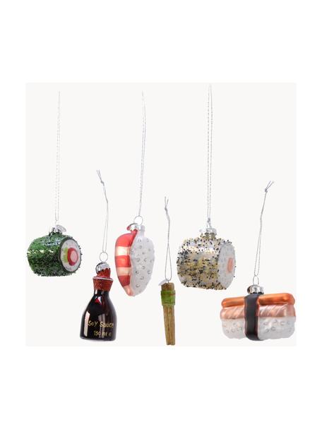 Set de adornos navideños Sushi, 6 uds., Vidrio, Multicolor, An 7 x Al 5 cm