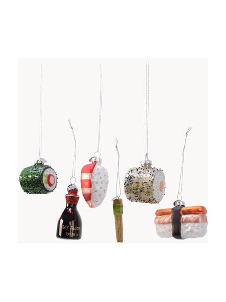 Décoration de sapin de Noël Sushi, 6 élém., Verre, Multicolore, larg. 7 x haut. 5 cm