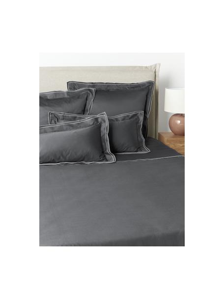 Drap plat en satin de coton Carlotta, Anthracite, gris clair, larg. 270 x long. 280 cm