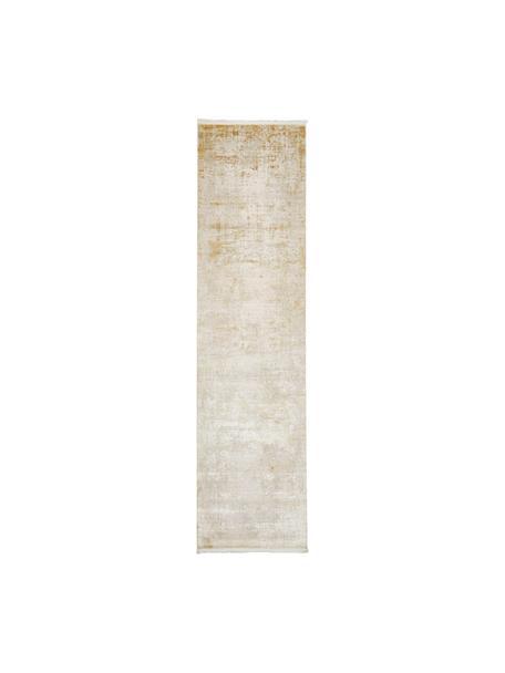 Passatoia effetto lucido con frange Cordoba, Retro: 100% cotone, Tonalità beige, Larg. 80 x Lung. 300 cm