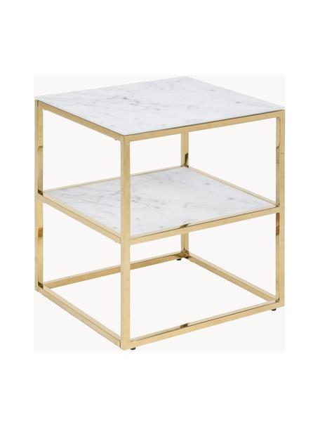 Table d'appoint look marbre Aruba, Blanc, marbré, doré, larg. 40 x haut. 51 cm