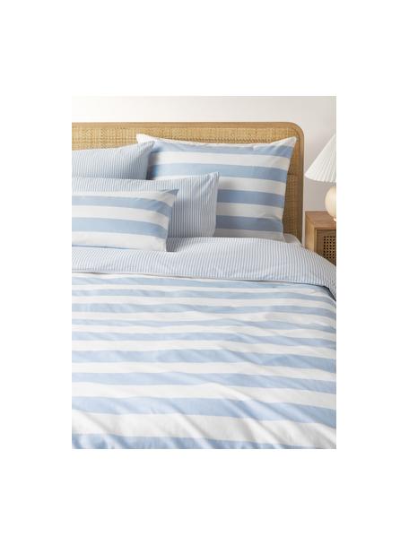 Copripiumino reversibile in cotone a righe Lorena, Azzurro, bianco, Larg. 155 x Lung. 220 cm