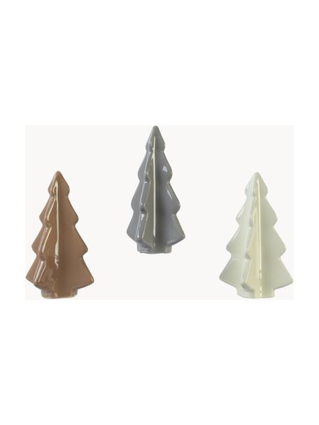 Sapins de Noël en porcelaine Dash, 3 élém., Porcelaine, Gris, brun, blanc crème, larg. 5 x haut. 12 cm