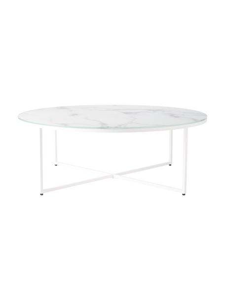 XL kulatý konferenční stolek s mramorovanou skleněnou deskou Antigua, Bílá, mramorovaná, bílá, Ø 100 cm, V 35 cm