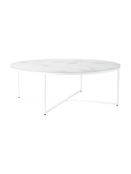 Table basse ronde XL avec plateau en verre aspect marbre Antigua, Blanc, Ø 100 x haut. 35 cm