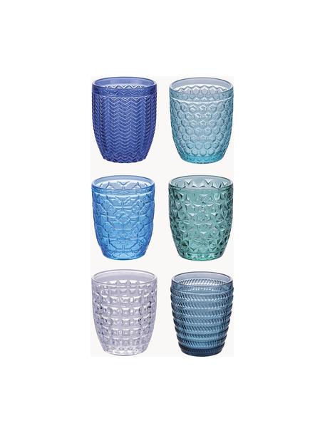 Set di 6 bicchieri con motivo strutturato Bicchieri, Vetro, Tonalità turchesi e blu trasparenti, Ø 9 x Alt. 10 cm, 350 ml