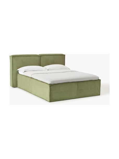 Kontinentální manšestrová postel Lennon, Olivově zelená, Š 160 cm, D 200 cm, stupeň tvrdosti H2