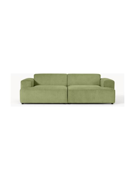 Corduroy bank Melva (3-zits), Bekleding: corduroy (92% polyester, , Frame: massief grenenhout, FSC-g, Poten: kunststof, Corduroy olijfgroen, B 238 x D 101 cm