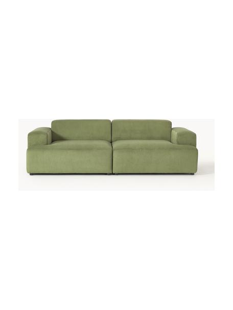 Cord-Sofa Melva (3-Sitzer), Bezug: Cord (92% Polyester, 8% P, Gestell: Massives Kiefernholz, Spa, Füße: Kunststoff Dieses Produkt, Cord Olivgrün, B 238 x T 101 cm