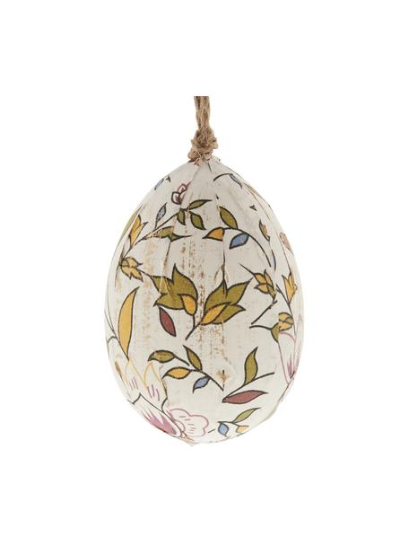 Handbemalte Deko-Anhänger Ostereier Essilia mit floralem Motiv, 3 Stück, Kunststoff, Weiß, Grüntöne, Ø 5 x H 5 cm
