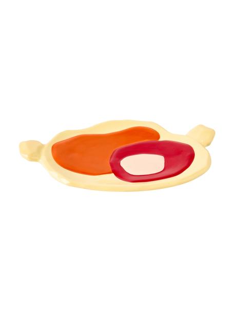 Ręcznie malowany talerz do serwowania z porcelany Chunky, Porcelana, Żółty, pomarańczowy, czerwony, blady różowy, S 19 x G 12 cm