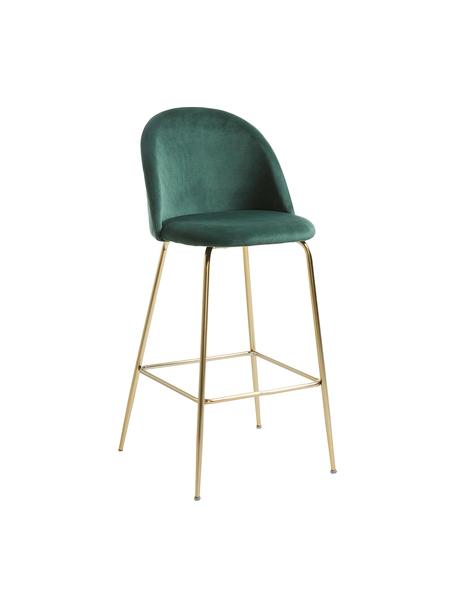 Krzesło barowe z aksamitu Ivonne, Tapicerka: aksamit poliestrowy, Stelaż: metal lakierowany, Ciemny zielony, odcienie złotego, S 53 x W 108 cm