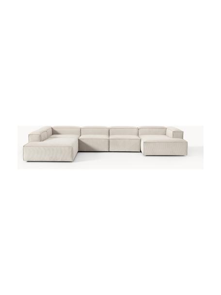 Canapé lounge modulable en velours côtelé Lennon, Velours côtelé beige clair, larg. 418 x prof. 269 cm, méridienne à gauche