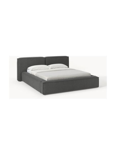 Cama tapizada Lennon, con espacio de almacenamiento, Tapizado: 100% poliéster Alta resis, Estructura: madera de pino maciza, ma, Patas: madera, plástico Este pro, Tejido gris antracita, An 208 x L 243 cm (colchón 140 x 200 cm)