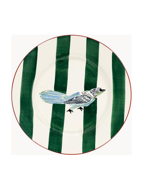 Piatto piano dipinto a mano Love Bird, Ceramica, Bianco latte, verde scuro, multicolore, Ø 29 cm