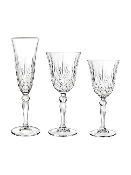 Kristall-Weingläser Melodia mit Relief, 18er-Set (6 Personen), Kristallglas, Transparent, Set in verschiedenen Größen