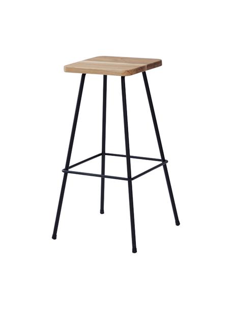 Barkruk Barni, Zitvlak: geolied eikenhout, Frame: gepoedercoat staal, Zwart, eikenhoutkleurig, B 30 x H 70 cm