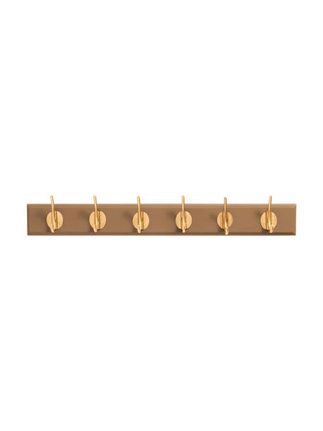 Garderobenleiste Aoife mit 6 Haken, Leiste: Mitteldichte Holzfaserpla, Haken: Messing, Braun, B 60 x H 7 cm