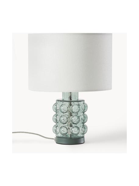Lámpara de mesa pequeña de vidrio Olyve, Pantalla: 60% lino, 40% algodón, Cable: plástico, Blanco, verde salvia, Ø 23 x Al 31 cm
