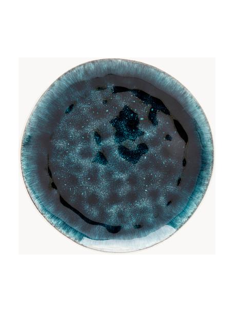 Handgefertigter Frühstücksteller Mustique, 4 Stück, Steingut, glasiert, Türkis, Dunkelblau, Ø 21 cm