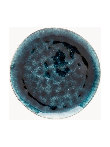 Ręcznie wykonany talerz śniadaniowy Mustique, 4 szt., Kamionka glazurowana, Turkusowy, ciemny niebieski, Ø 21 cm