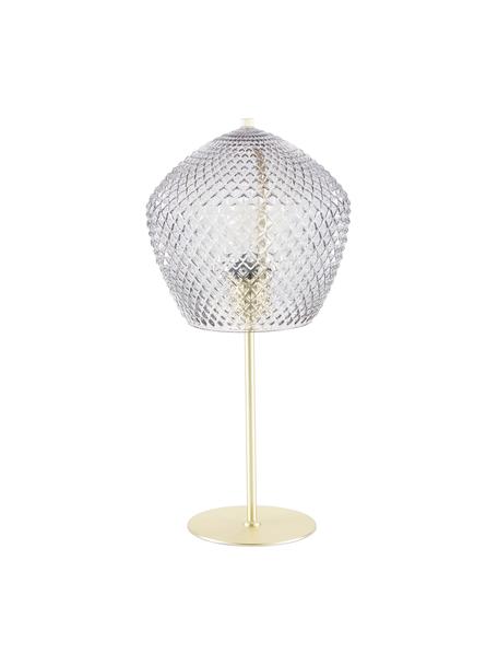 Lampada da tavolo con paralume in vetro Beatrice, Paralume: vetro, Base della lampada: metallo rivestito, Grigio, dorato, Ø 23 x Alt. 47 cm