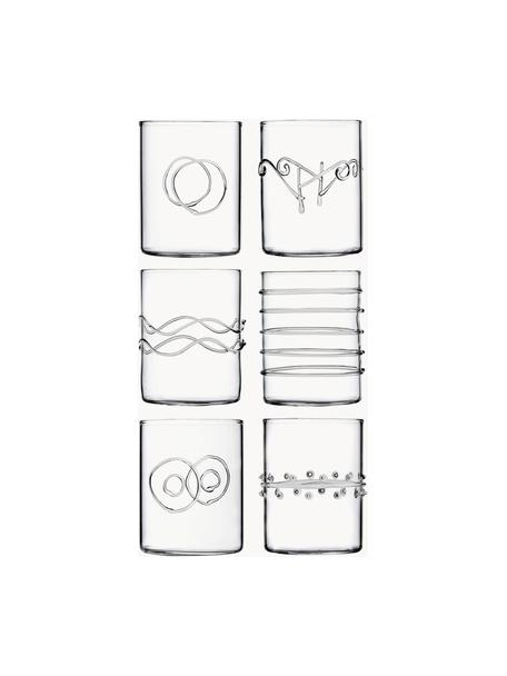Set de vasos artesanales Deco' Clear, 6 uds., Vidrio de borosilicato, Transparente, Ø 7 x Al 9 cm, 300 ml