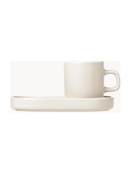Tazas de café expresso con platitos Pilar, 2 uds., Cerámica, Blanco crema, Ø 5 x Al 6 cm, 50 ml