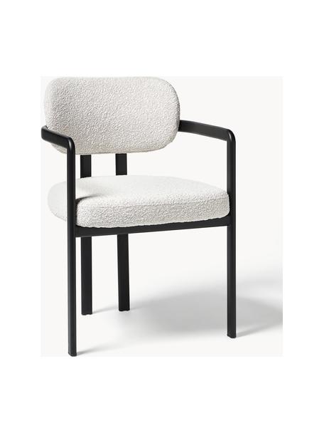 Bouclé fauteuil Adrien, Bekleding: bouclé (100% polyester) M, Poten: gecoat metaal, Bouclé wit, zwart, B 56 x D 56 cm