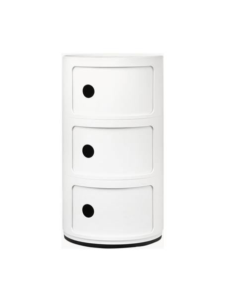 Mesa auxiliar de diseño Componibili, 3 módulos, Plástico (ABS) pintado con certificado Greenguard, Blanco brillante, Ø 32 x Al 59 cm