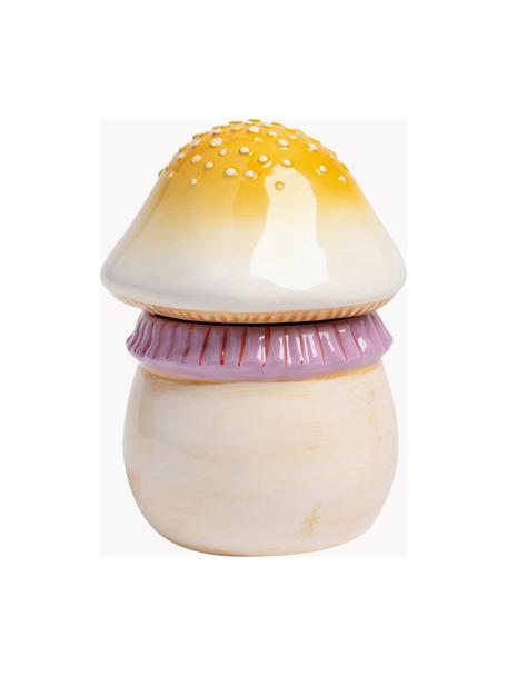 Handbeschilderde opbergpot Magic Mushroom van dolomiet, Dolomiet, Roze, gebroken wit, zonnengeel, Ø 12 x H 15 cm