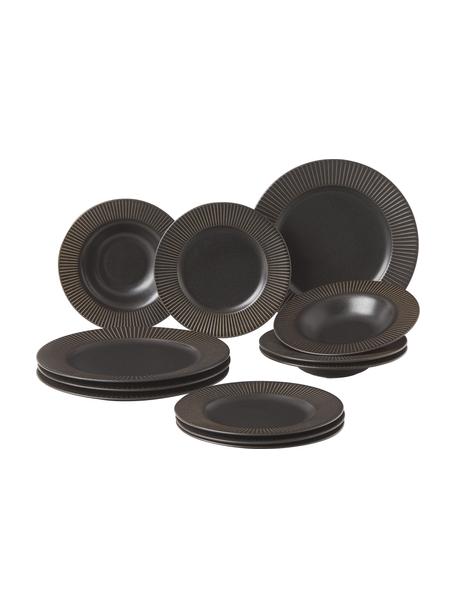 Súprava riadu z porcelánu Goya, 4 osoby (12 dielov), Porcelán, Antracitová, 4 osôb (16 dielov)