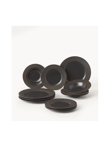 Serviesset Goya van porselein, 4 personen (set van 12), Porselein, Antraciet, 4 personen (12-delig)