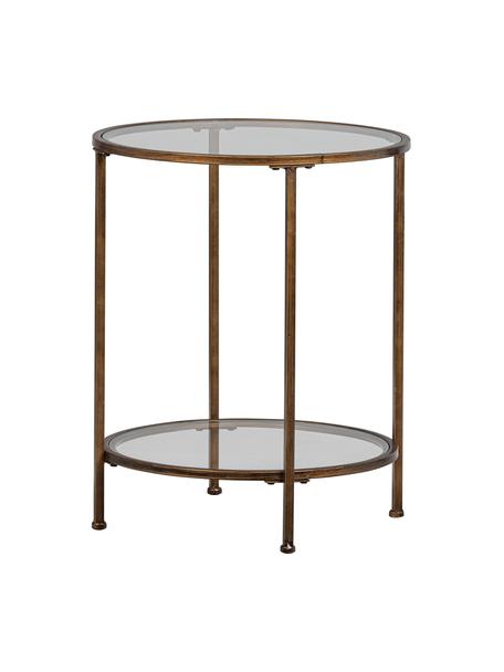 Tavolino in vetro con finitura antica Goddess, Struttura: metallo verniciato a polv, Ripiani: vetro, Struttura: ottone con finitura antica Base e ripiani: trasparente, Ø 46 x Alt. 61 cm