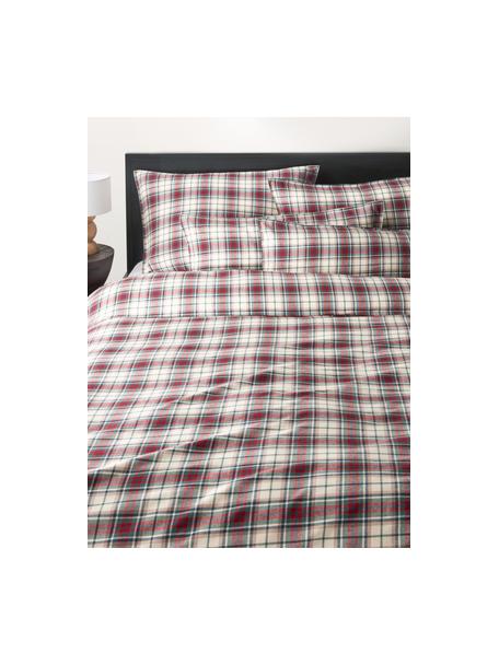 Housse de couette en flanelle à carreaux Linsay, Beige clair, rouge, vert, larg. 200 x long. 200 cm