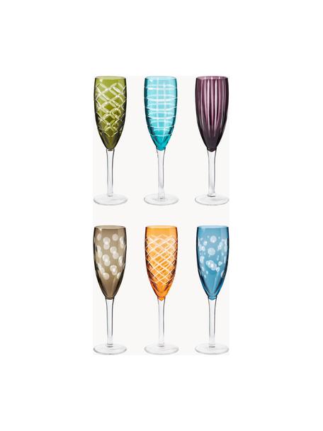 Champagneglazen Cuttings, set van 6, Glas, Rood, Ø 7 x H 24 cm, 230 ml