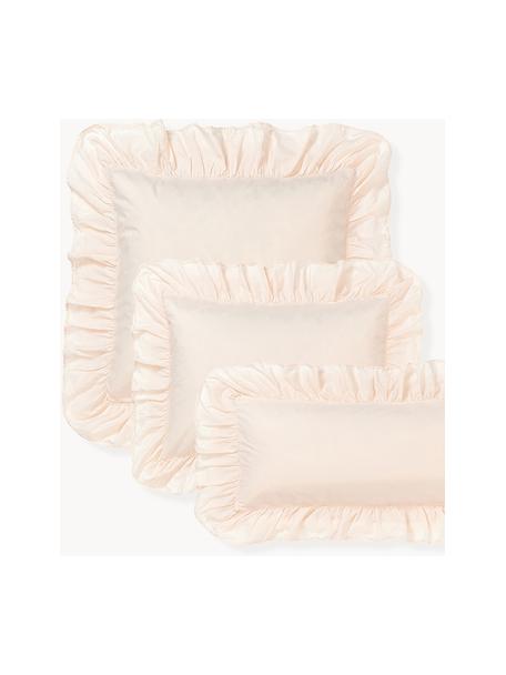 Federa in cotone percalle lavato con volant Louane, Pesca, Larg. 65 x Lung. 65 cm