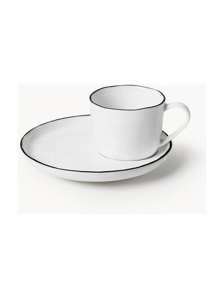 Ručně vyrobený porcelánový šálek na espresso s podšálkem Salt, Porcelán, Bílá, Ø 6 x V 5 cm, 90 ml