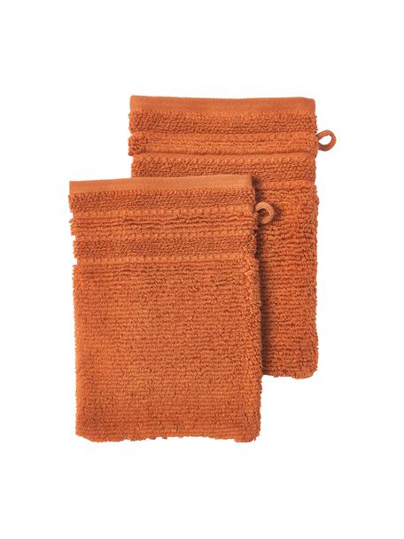 Waschhandschuhe Luxe mit Streifenbordüre, 2 Stück, Orange, B 16 x H 22 cm
