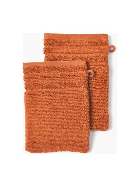 Washandjes Luxe met gestreepte rand, 2 stuks, Oranje, Washandjes, B 16 x L 22 cm