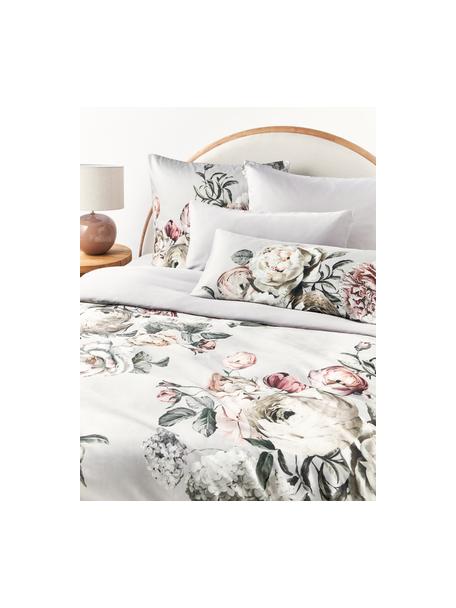 Housse de couette en satin de coton Blossom, Gris clair, multicolore, larg. 135 x long. 200 cm