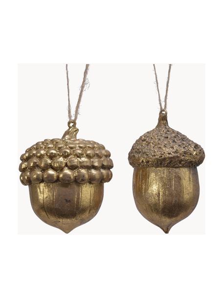 Set de adornos para colgar Eichel, 8 cm, 2 uds., Plástico, Dorado, An 5 x Al 8 cm