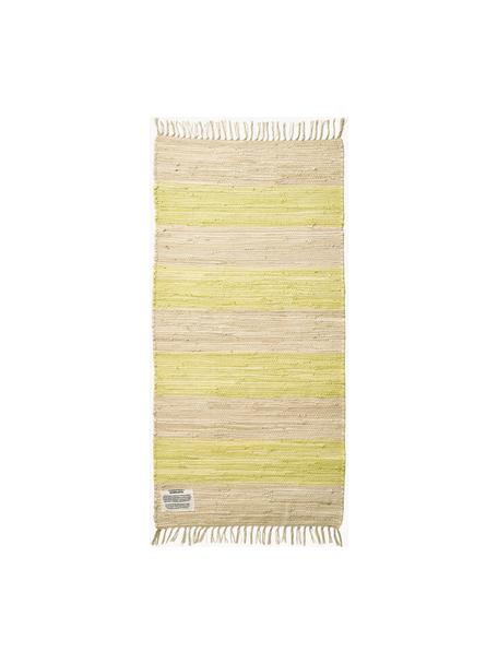 Handgeweven katoenen loper Chindi met franjes, 100% katoen, Lichtgeel, lichtbeige, B 60 x L 120 cm