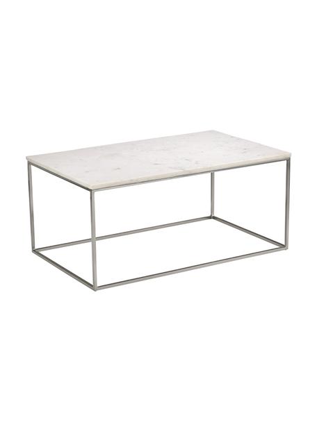 Mramorový konferenční stolek Alys, Bílá, mramorovaná, stříbrná, Š 80 cm, H 45 cm